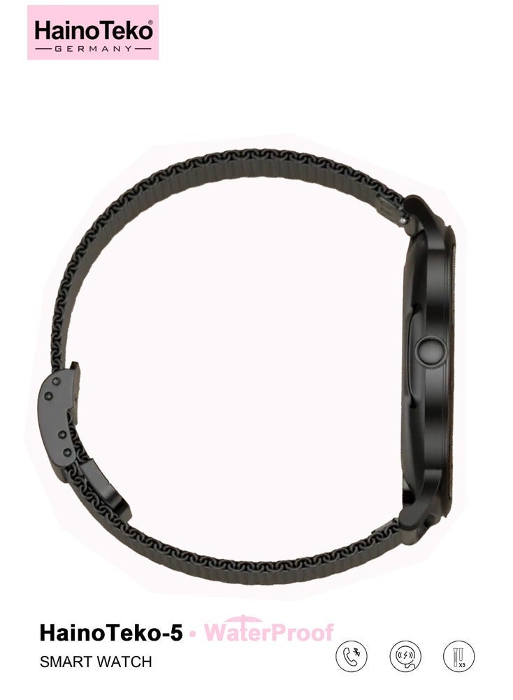 HainoTeko-5 Super Slim Smart Watch Round Shape AMOLED Display With Waterproof AI Voice Assistance and 3 Pair Straps For Ladies Black - Image 4